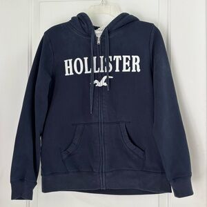 Y2K Hollister Navy Blue Faux Fur Lined Hooded Zip-Up Sweatshirt